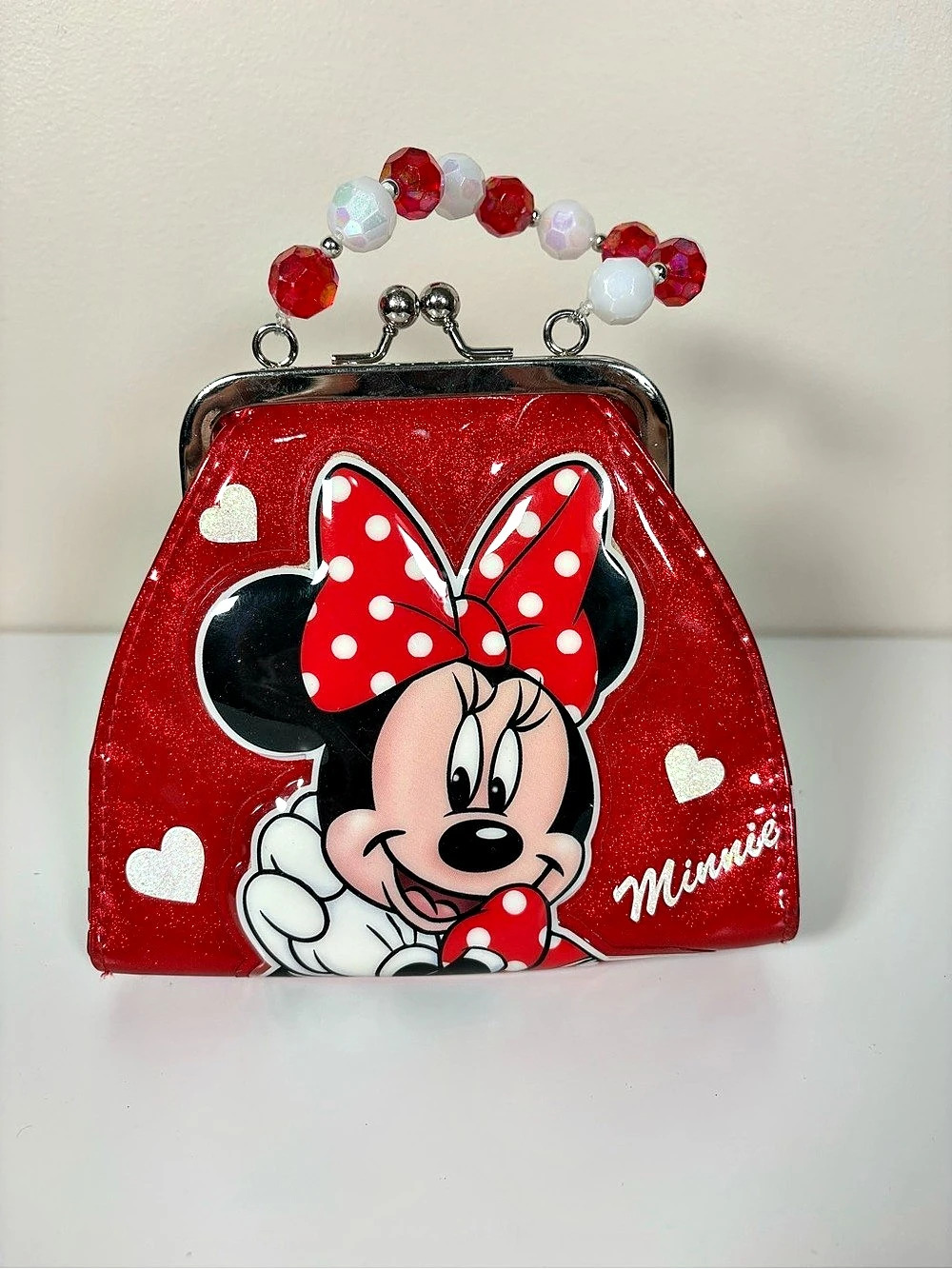 Disney Minnie Mouse Red Glitter Kiss-Lock Coin Purse